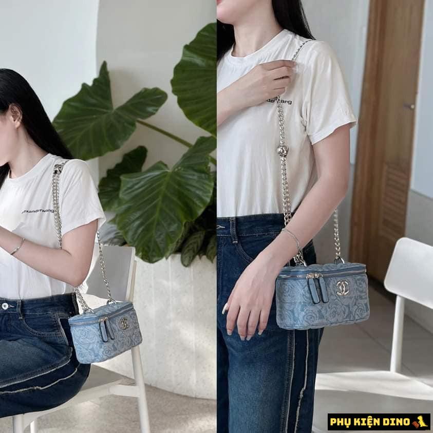 Túi Cốp Chanel Hoa Hồng Màu Xanh Denim Size 20 Túi Cốp Chanel Hoa Hồng Màu Xanh Denim Size 20